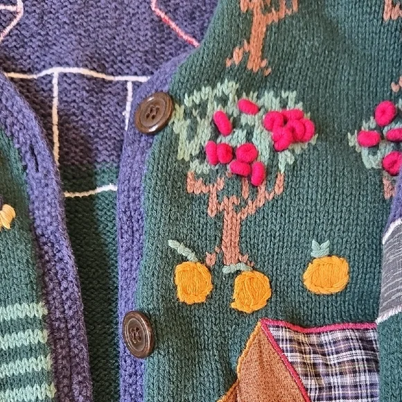 Northern Reflections Navy & Forest Green Village Applique Cardigan - Picture 4 of 8